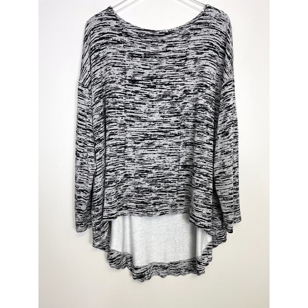 Bryn Walker Grey Black Animal Print Striped Jersey Soft Oversized Shirt Large